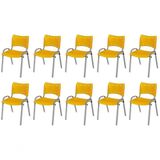 Cadeira Iso Base Cinza Escola, Escritório Amarelo Kit 10 Un