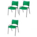 Cadeira Iso Base Cinza Escola, Escritório Verde - Kit 3 Un