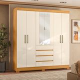Guarda-roupa Casal Mdf Com Espelhos 6 Portas 4 Gavetas 201cm Multimóveis Cr35289 Cinamon/off White