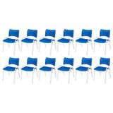 Cadeira Iso Base Branco Escola, Escritório Azul Kit 12 Un