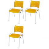 Cadeira Iso Base Branco Escola, Escritório Amarelo Kit 3 Un