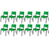 Cadeira Iso Base Preto Escola, Escritório Verde - Kit 12 Un