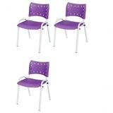 Cadeira Iso Base Branco Escola, Escritório Violeta Kit 3 Un