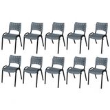 Cadeira Iso Base Preto Escola, Escritório Cinza - Kit 10 Un