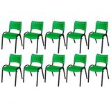 Cadeira Iso Base Preto Escola, Escritório Verde- Kit 10 Un