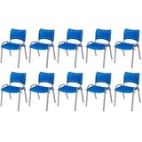 Cadeira Iso Base Cinza Escola, Escritório Azul Kit 10 Un