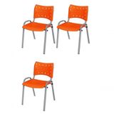 Cadeira Iso Base Cinza Escola, Escritório Laranja - Kit 3 Un