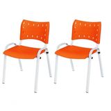 Cadeira Iso Base Branco Escola, Escritório Laranja Kit 2 Un