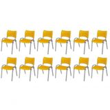 Cadeira Iso Base Cinza Escola, Escritório Amarelo Kit 12 Un
