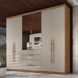 Guarda-roupa Casal Com Espelhos 6 Portas 4 Gavetas 262,2cm Multimóveis Cr35284 Amêndola/nude Prime Tx