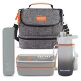 Kit Bolsa Térmica Pote Marmita 750ml Garrafa 550ml E Porta Talheres Vibe Cinza