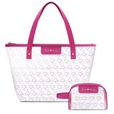Kit Bolsa Shopper E Necessaire Transparente Love Pink