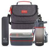 Kit Bolsa Térmica Pote Marmita 750ml Garrafa 550ml E Porta Talheres Vibe Preto