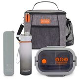 Kit Bolsa Térmica, Marmita, Garrafa 1l, Porta Talheres Vibe Cinza