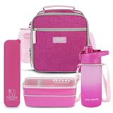 Kit Bolsa Térmica Pote Marmita 750ml Garrafa 550ml E Porta Talheres Vibe Pink