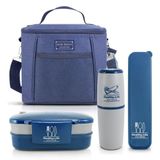 Bolsa Térmica Concept Com Pote De Marmita E Porta Talheres Com Porta Escova E Pasta De Dente Azul