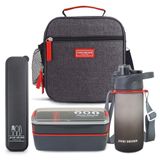 Kit Bolsa Térmica Pote Marmita 750ml Garrafa 550ml E Porta Talheres Vibe Preto
