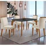 Conjunto Mesa Liz 120cm Mdf Com 4 Cadeiras Athenas Moderna Veludo Creme/grafite/imbuia