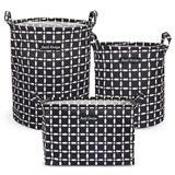 Kit 3 Cestos Multiuso Tecido 43l, 25l E 23l Preto Listado