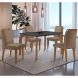 Conjunto Mesa Liz 120cm Mdf Com 4 Cadeiras Athenas Moderna Vel. Capuccino Grafite Imbuia