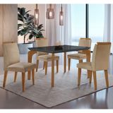 Conjunto Mesa Liz 120cm Com Vidro 4 Cadeiras Athenas Moderna Turim/grafite/imbuia/serig.graf