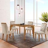Mesa Liz 120 Mdf Com 4 Cadeiras Melissa Veludo Creme/naturalle/naturalle