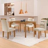 Mesa Liz 120 Mdf Com 4 Cadeiras Carol Veludo Creme/naturalle/naturalle