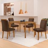 Mesa Liz 120 Mdf Canto Copo E Com 4 Cadeiras Athenas Veludo Marrom/naturalle/naturalle