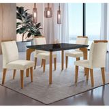 Conjunto Mesa Liz 120cm Com Vidro 4 Cadeiras Athenas Moderna Vel.creme Grafite Imbuia Serig. Grafite