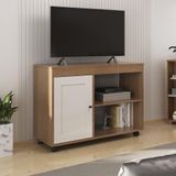 Rack Para Tv Até 35 Polegadas 91cm Com Rodízios 1 Porta Multimóveis Cr45327 Cinamomo/off White Cinamomo/off White