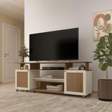 Rack Para Tv Até 75 Polegadas 180cm Com Rodízios 2 Portas Multimóveis Cr45322 Cinamomo/off White Cinamomo/off White