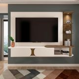 Painel Com Suporte Para Tv Até 72 Polegadas 2 Portas Multimóveis Cr45318 Off White-pinho Ripado