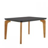 Mesa Sala De Jantar Liz 120cm Em Mdf E Vidro Com Canto Copo Grafite/ Imbuia/ Serig. Grafite