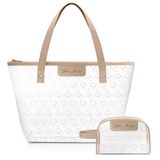 Kit Bolsa Shopper E Necessaire Transparente Love Dourado