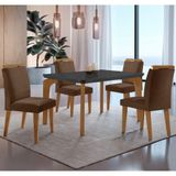 Conjunto Mesa Liz 120cm Mdf 4 Cadeiras Athenas Moderna Veludo Marrom/grafite/imbuia