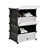 Sapateira Modular 4 Prateleiras Organizador Portatil Brinquedos Armario Com Porta Luxo Preto