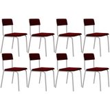 Kit 08 Cadeiras Estofada Para Sala De Jantar Sense Branco C01 Veludo Vermelho Vinho - Lyam Decor