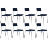 Kit 08 Cadeiras Estofada Para Sala De Jantar Sense Branco C01 Linho Azul Escuro - Lyam Decor