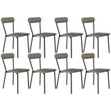 Kit 08 Cadeiras Estofada Para Sala De Jantar Liora Preto C01 Courino Cinza - Lyam Decor