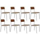 Kit 08 Cadeiras Estofada Para Sala De Jantar Sense Branco C01 Linho Areia Courino Caramelo - Lyam Decor