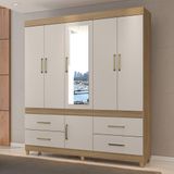 Guarda-roupa Casal Com Espelho 6 Portas 4 Gavetas 192cm Multimóveis Cr35285 Amêndola/off White