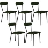 Kit 05 Cadeiras Estofada Para Sala De Jantar Liora Preto C01 Linho Verde Musgo - Lyam Decor
