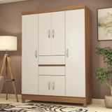 Guarda-roupa Com 6 Portas E 2 Gavetas 128cm Multimóveis Cr35283 Amêndola/off White