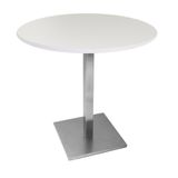 Mesa Quadrada Alpha Inox Prata 73,50 Cm (altura) Tampo Mdp Redondo 70 Cm Branco (larg)