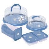 Kit Boleira Rosca, Queijeira Rosca, Porta Torradas Com Gaveta Deslizante E Porta Frios 4 Peças Azul Plasutil
