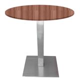 Mesa Quadrada Alpha Inox Prata 73,50 Cm (altura) Tampo Mdp Redondo 70 Cm Walnut (larg)