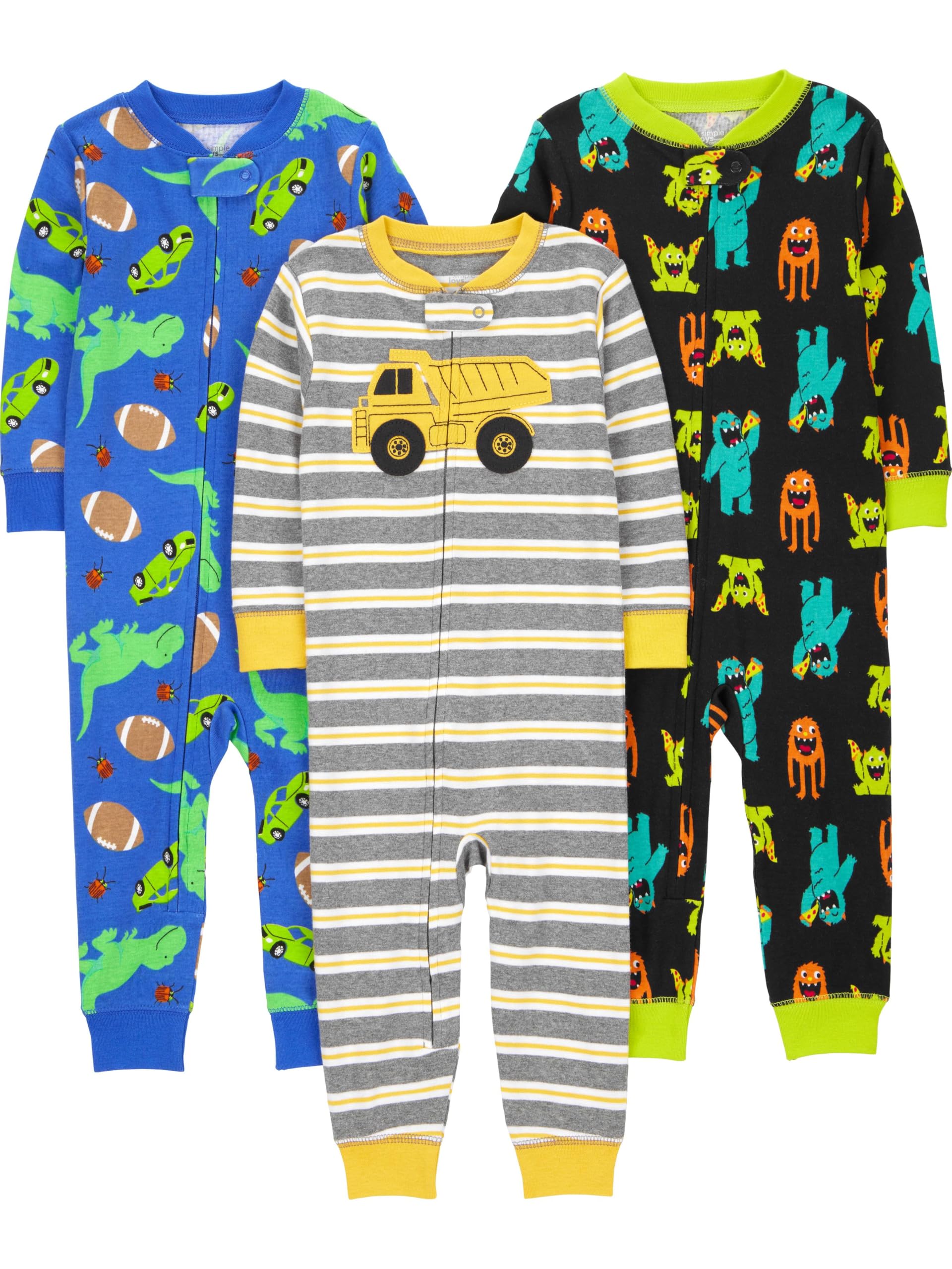 Pacote Com 3 Pijamas De Algodão Sem Pés Para Bebês E Meninos, 2t