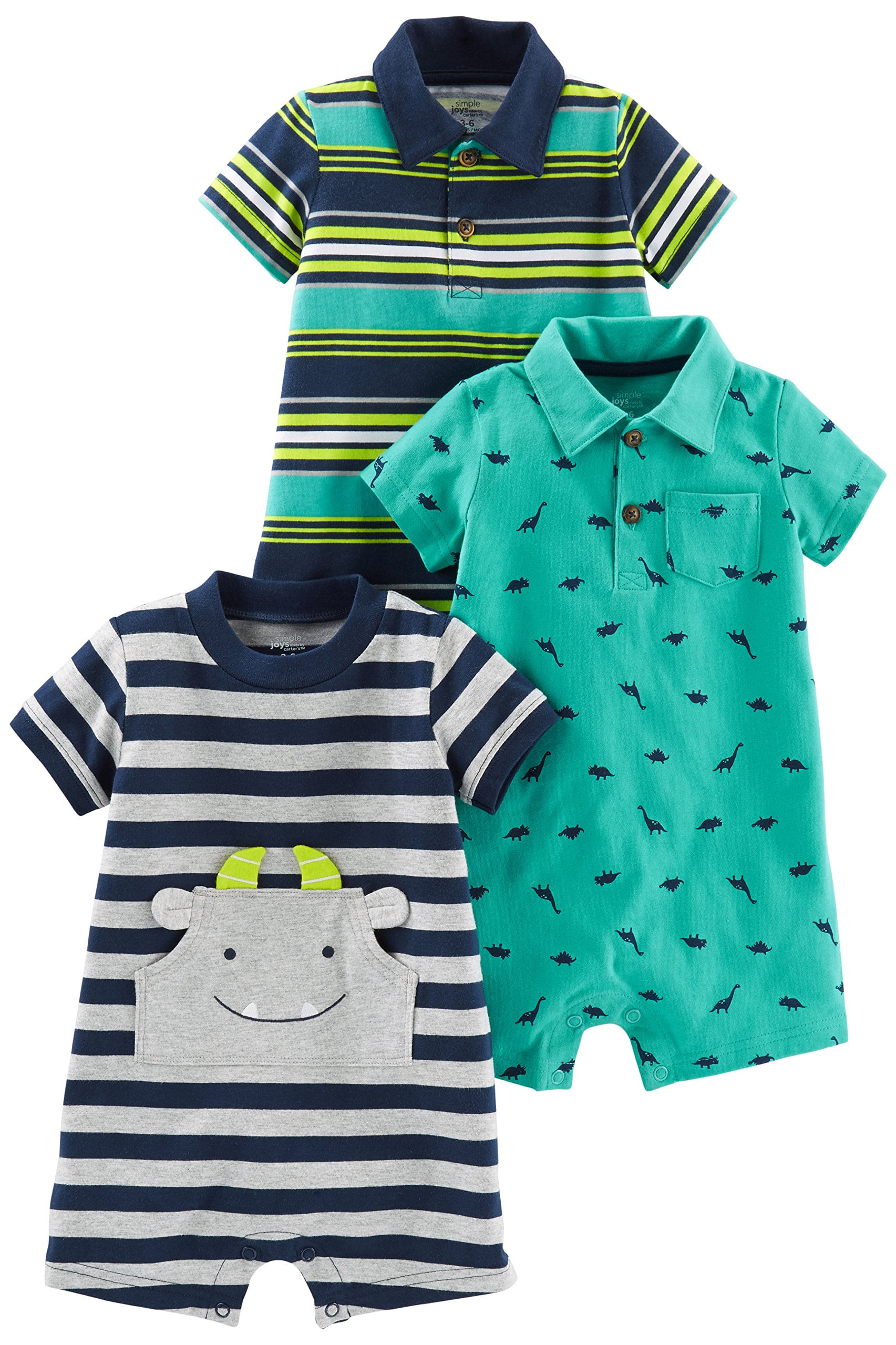 Romper Simple Joys By Carter's, Pacote Com 3 Bebês Para Meninos De 24 Meses