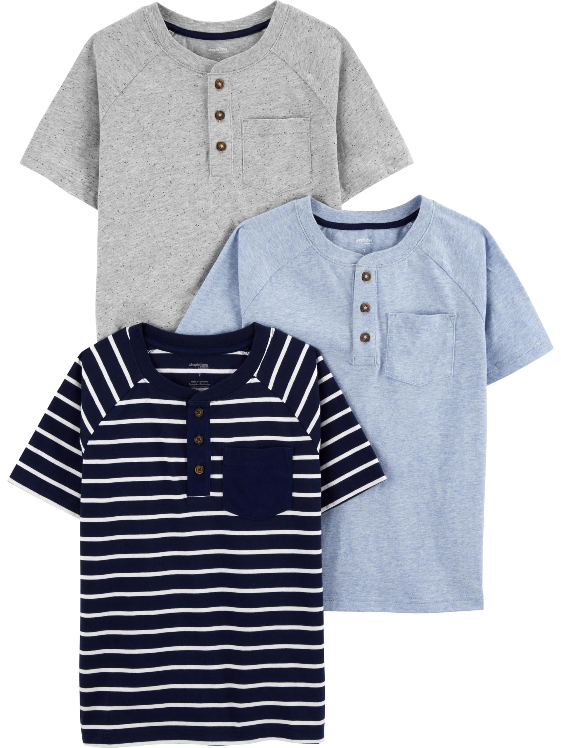 Camisetas Simple Joys By Carter's Baby Boys, Pacote Com 3 Camisetas Azul/cinza/azul Marinho 4t