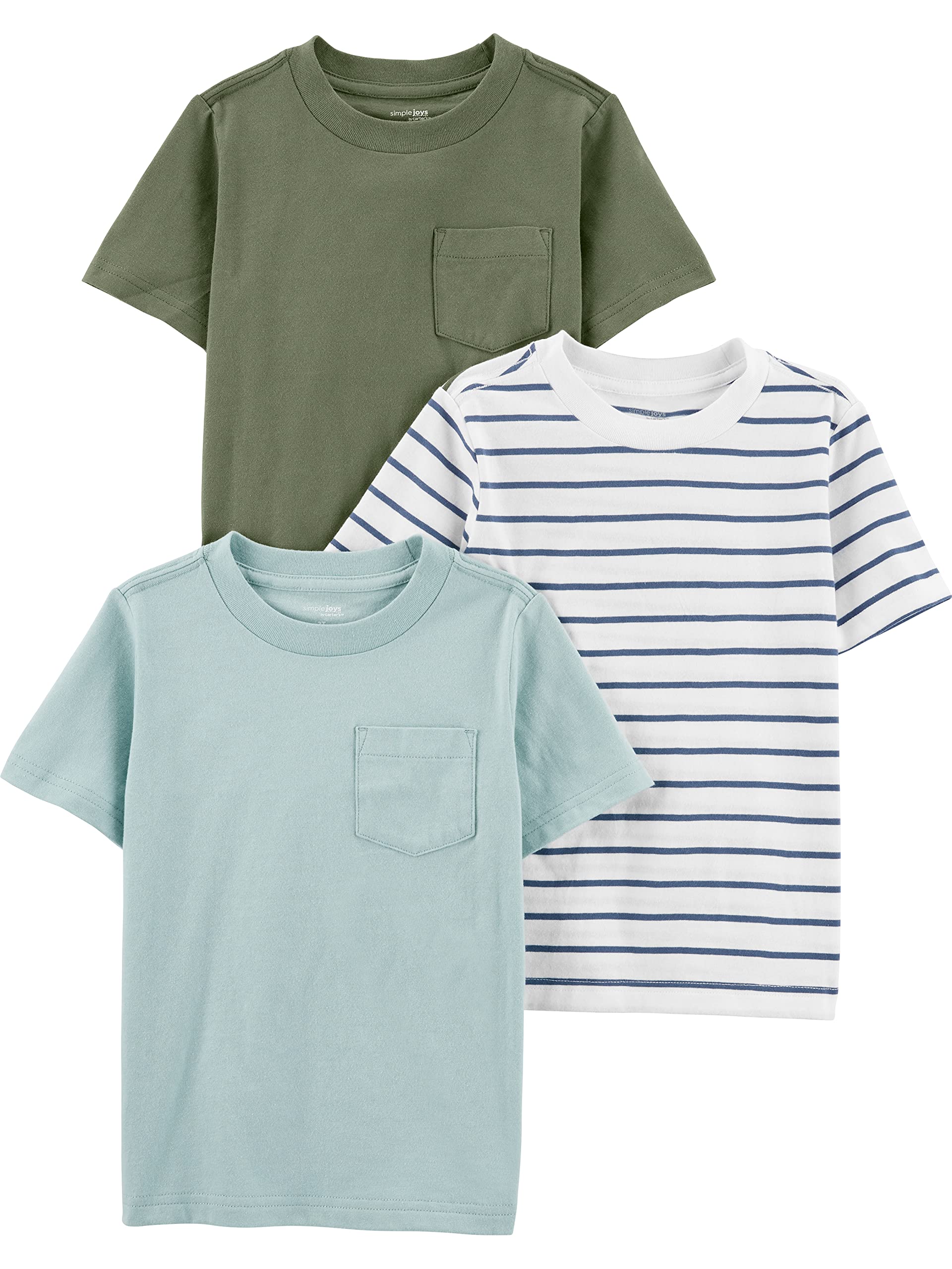 Camisetas Simple Joys By Carter's Baby Boys, Pacote Com 3 Camisetas Azul/verde-oliva, Listradas, 4t